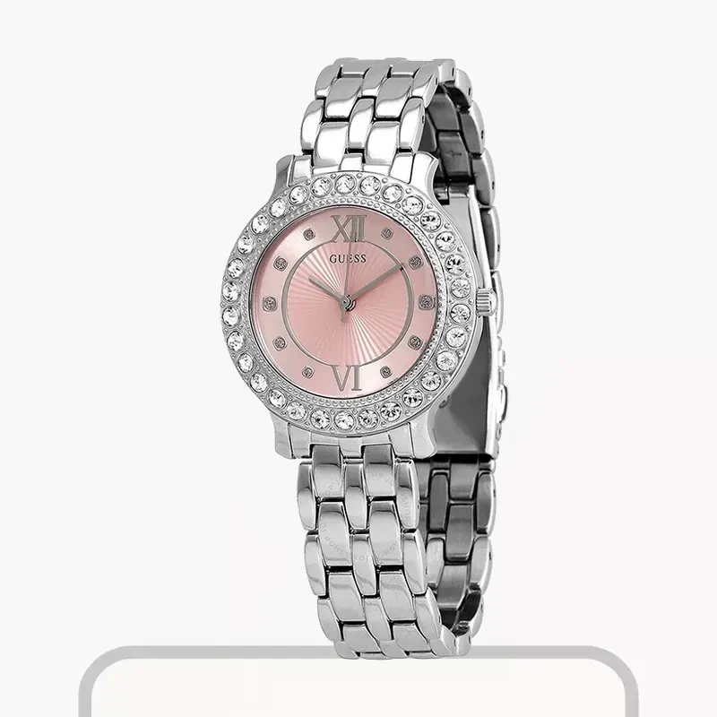 Guess Rhinestone-embellished Pink Dial Ladies Watch- W1062L2